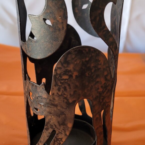 Hosley Classic Collection BS8250 Metal Halloween Cat Moon Votive Candle Holder - Picture 2 of 4